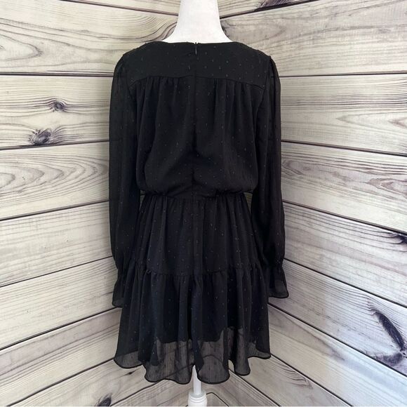 The Impeccable Pig Black Metallic Dot Surplus Deep V Neck Long Sleeve Dress - Picture 5 of 9